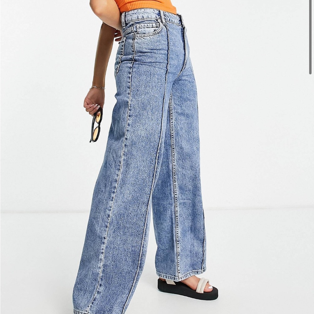 Mango Front-Seamed Wide Leg Black Wash Jeans Sz 8